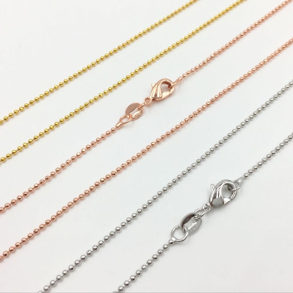 Rose Gold Ball Chain 1 mm Ball Chain Wholesale Necklace Chain Crafting Gold/Rose Gold/Silver plated Chain Supplies Bulk Chain 18" Necklace