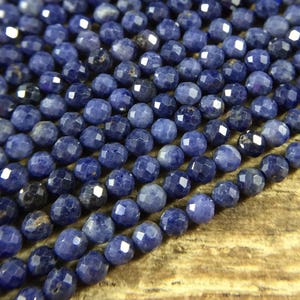3 mm Micro perles à facettes de saphir naturel Perles bleu saphir bleu pierres précieuses perles fournitures bijoux perles 15,5&quot; brin complet