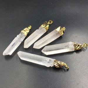 Wholesale Raw Quartz Point Pendant Rock Crystal Quartz Pendant Gold Plated Gemstone Pendants Point Pendant Charm 5pieces/set