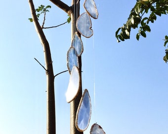 Blue Agate Windchime Agate Slice Wind Chime Gemstone Stone Home Decor Crystal Gift Home Window Eave Balcony Decoration