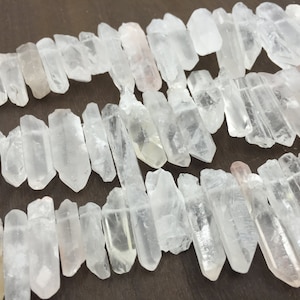 Rough Clear Quartz Crystal Point Beads Raw quartz points Crystal Top Drilled Gemstone Beads Spike Beads Pendant bead supplies 7-10*20-42mm