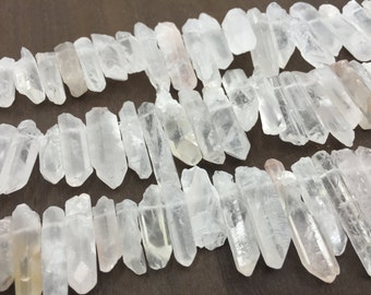 Rough Clear Quartz Crystal Point Beads Raw quartz points Crystal Top Drilled Gemstone Beads Spike Beads Pendant bead supplies 7-10*20-42mm