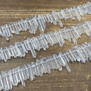 Tiny Clear Quartz Point Beads Polished Rock Quartz Crystal Points Top Drilled Crystal Stick Spike Beads Gemstone Jewelry making 15.5&quot; strand