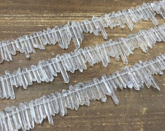 Tiny Clear Quartz Point Beads Polished Rock Quartz Crystal Points Top Drilled Crystal Stick Spike Beads Gemstone Jewelry making 15.5" strand