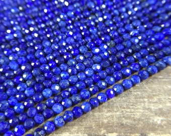 4mm Faceted Lapis Round Beads AAA Micro Faceted Tiny Small Blue Lapis Lazuli Beads Gemstone Beads Supplies Jewelry Beads 15.5" Full Strand
