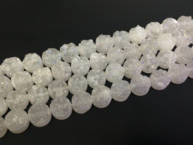 20pcs White AB Druzy Cabochon Beads 10mm Drilled Round Druzy Coin beads White Aura Druzy Agate Flat back druzy drusy strand