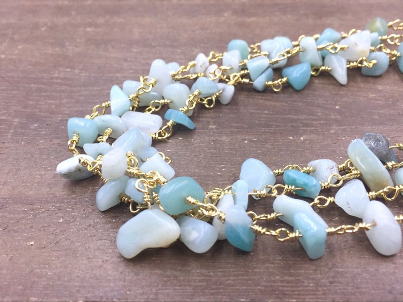 Amazonite Rosary Chain Wholesale Gemstone Chips Chain Wire Wrapped Jewelry Handmade Silver/&Gold Rosary Style Chain Custom Length CCN
