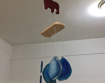Dark Blue Agate Windchime Elephant Windchime Suncatcher Agate Slice Wind Chimes Crystal Gift Home Window Garden Patio Eave Decor