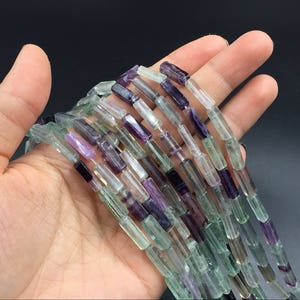 Natural Fluorite Tube Beads 4x14mm Rectangle Fluorite Beads Rainbow Fluorite Gemstone Semiprecious Beads DIY Jewelry Beads 30pieces/strand