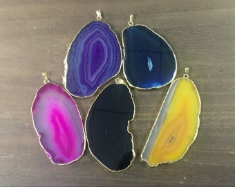 Pendentif Géode D'Agate Violette Druzy - Plaqué Argent 925, Fait Main, Inde