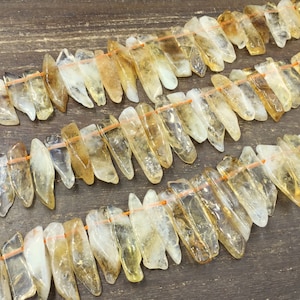 Natural Citrine Quartz Topaz Crystal Slice Beads Graduated Citrine Crystal Stick Beads Spike Beads Pendants 6-11*20-40mm 15.5" full strand