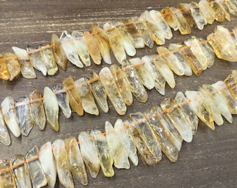 Natural Citrine Quartz Topaz Crystal Slice Beads Graduated Citrine Crystal Stick Beads Spike Beads Pendants 6-11*20-40mm 15.5&quot; full strand