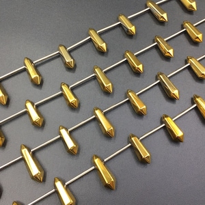 Polished Gold Hematite Points Double Terminated Hematite Tiny Points Faceted Crystal Point Beads Top Drilled 16pieces/strand