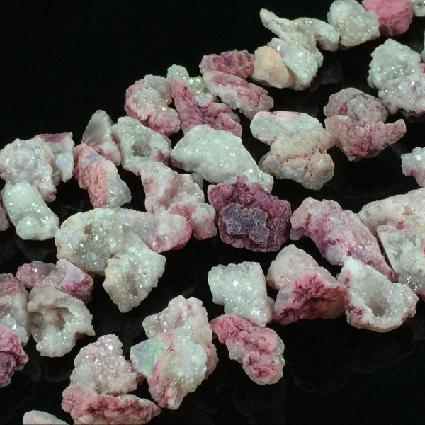 Pink Druzy Geode Beads Aura Quartz Druzy Nugget Beads Freeform Druzy Drusy Geode Nugget Chip Beads Graduated Stand Jewelry Making DN00