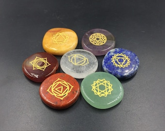 7 Chakra Set Healing Crystal Chakra Engraved Gemstone Reiki Meditation Chakra Stone Metaphysical CS