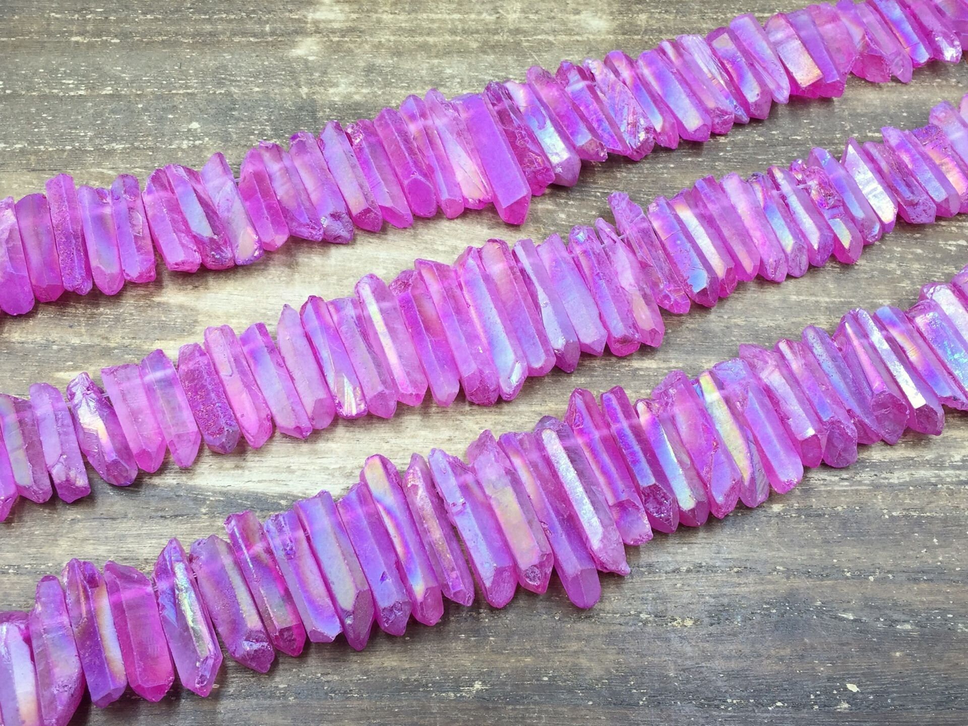 Aura Pink Quartz Crystal Point Beads Graduated Top Drilled Etsy