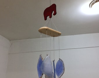 Light Blue Agate Windchime Elephant Windchime Suncatcher Agate Slice Wind Chimes Crystal Gift Home Window Garden Patio Eave Decor