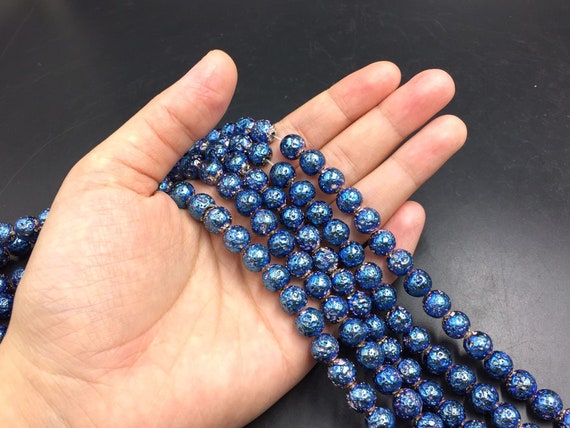 Polished Titanium Lava Beads Cobalt Blue Round Lava Beads Rock Volcanic  Stone Loose Gemstone Beads Semiprecious 4/6/8/10mm 15.5Strand