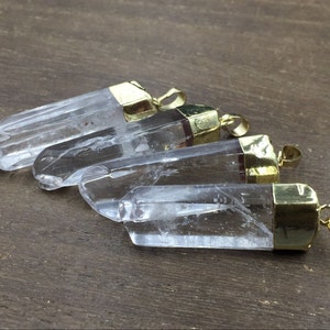 3-10pcs Wholesale Clear Quartz Pendant Polished Natural Quartz Crystal Pendant 24K Gold Plated B Grade Bulk Quartz Crystal Pendant