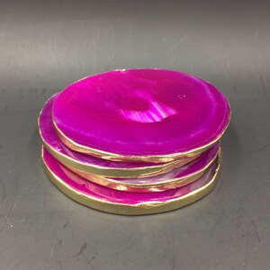 Pink Agate Coasters set of 4pieces Gold Finished Agate Geode Slice Coasters Gold Agate Coasters for Wedding/Party/Dinner Home Decor02 image 2