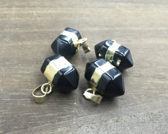 Black Agate pendant Double Terminated Black Onyx Point Pendant Charms Gold plated Gemstone Polished Agate Gemstone Nugget 1piece