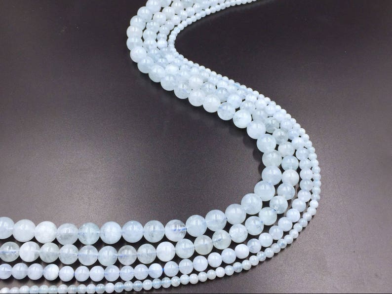 Smooth Round Aquamarine Beads Natural AA Aquamarine Crystal Gemstone beads 4mm 6mm 8mm 10mm Genuine Aquamarine jewelry beads 15.5 strand
