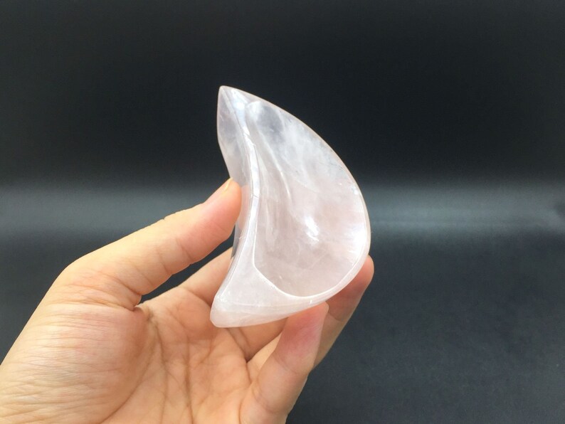 Hand Carved Rose Quartz Crystal Bowl Moon Shaped Rose Quartz Bowl Polished Moon Bowl Home Decor Mineral Stone Rock and Crystals