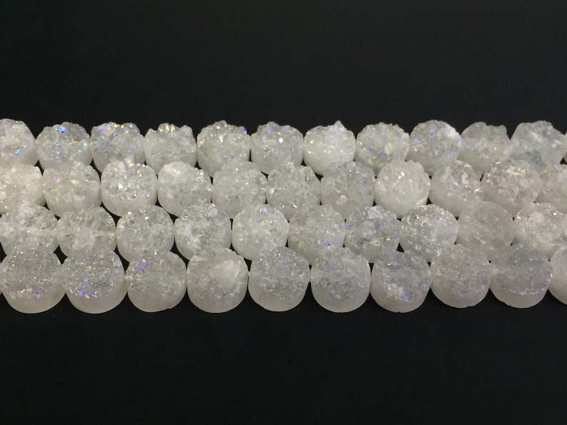 20pcs White AB Druzy Cabochon Beads 10mm Drilled Round Druzy Coin beads White Aura Druzy Agate Flat back druzy drusy strand