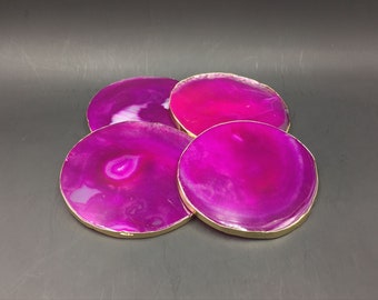 Roze Agate achtbanen instellen van 4pieces goud afgewerkt Agaat Geode segment Coasters Gold Agate achtbanen voor bruiloft/feest/diner Home Decor02