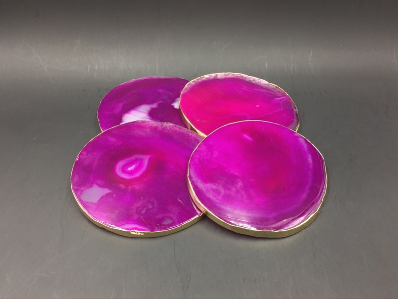 Pink Agate Coasters set of 4pieces Gold Finished Agate Geode Slice Coasters Gold Agate Coasters for Wedding/Party/Dinner Home Decor02 image 1