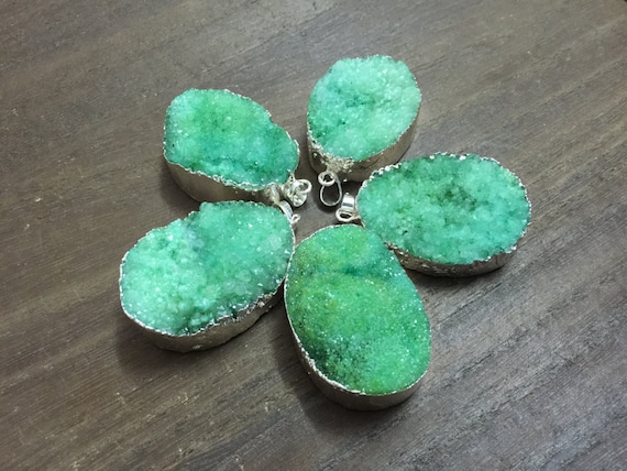 5pcs Wholesale Green Druzy Pendant Crystal Druzy Quartz Druzy