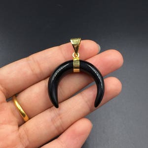Black Onyx Horn Pendant Crescent Moon Pendant Onyx Double Horn Pendant Wholesale Bull Horn Shaped Charm Pendant 3-10pcs