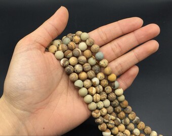 Matte Picture Jasper Beads Round Picture Stone Beads Natural Brown Gemstone Beads 6/8/10mm Beading Supplies Jewelry making 15.5" strand