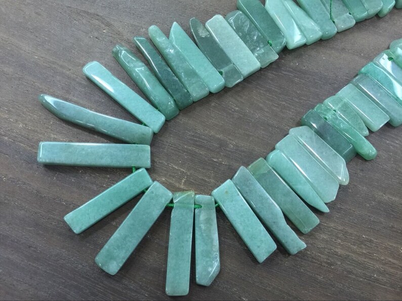 Natural Aventurine Slice Beads Green Jade Gemstone Point Beads Bulk Slab Spike Stick Dagger beads Supplies 7-12*25-55mm 15.5 full strand