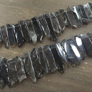 Smoky Quartz Crystal Slice Beads Graduated Rough Quartz Slice Slab Spike Stick Beads Pendants Semi precious 8-11*25-55mm 15.5" full strand