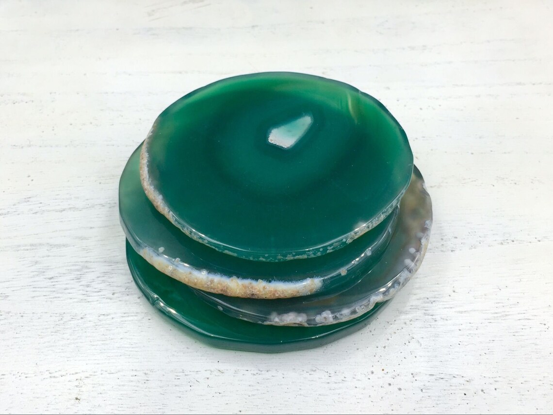 Green Agate Coasters Round Agate Slices Coasters Undrilled Etsy