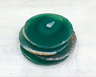 Green Agate Coasters Round Agate Slices Coasters Un-Drilled Agate Geode Slices For Frame Agate Geode Slice Coasters Stone Coasters set of 4