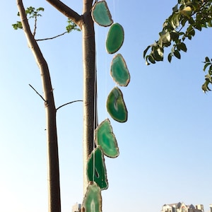 Green Agate Windchime Agate Slice Wind Chime Gemstone Stone Home Decor Crystal Gift Home Window Eave Balcony Decoration