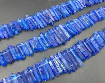 Raw Dark Blue Crystal Points Matte Blue Quartz Points Graduated Quartz Stick Beads Raw Quartz Mystic Crystal Gemstone 7-9*25-50mm