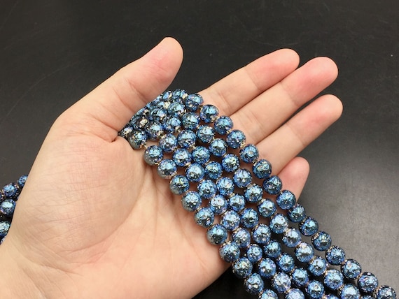 Polished Titanium Lava Beads Titanium Blue Round Lava Beads Rock Volcanic  Stone Loose Gemstone Beads Semiprecious 4/6/8/10mm 15.5Strand