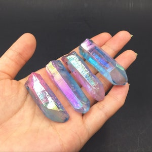 Rainbow Aura Quartz Point Pendant Large Hole Thick Quartz Crystal Pendant Multi-color Raw Crystal Quartz Beads With Aura Coating 1piece