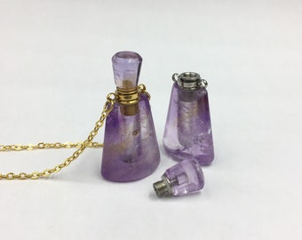 Amethyst Profumo Bottiglia Olio Essenziale Bottiglia Diffusore Polacco Ametista Quartz Profumo Bottiglia Bottiglia Collana Ciocono Charm Gemstone