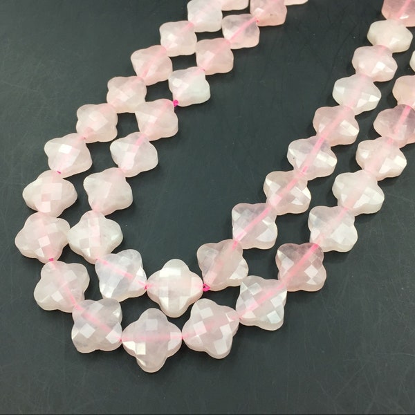 À facettes Quartz Rose Clover perles Quartz Rose perles fleur perles Floral perles rose pierres précieuses perles bijoux perles de fournitures 13mm 30pieces/strand