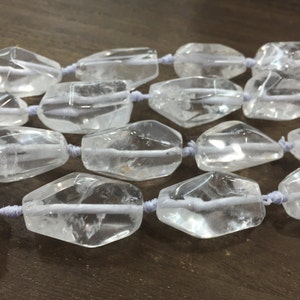 Faceted Clear Quartz Nugget Beads Polished Free Form Rock Quartz Crystal Beads Drilled Nugget Beads Gemstone Loose Beads 15.5" Full Strand
