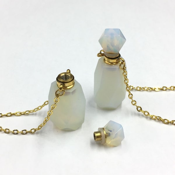 Faceted Opalite Perfume Bottle Necklace Essential Oil Diffuser Bottle Perfume Necklace Pendant Charm Opalite Crystal Scent Bottle