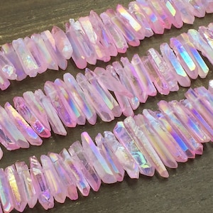 Pink Aura Quarz Punkte Rohe Rosa Kristallpunkt Perlen Abgestufte Stick Perlen Großverkauf Quarz Mystic Kristalle Top Gebohrt 5-8 * 17-45 mm