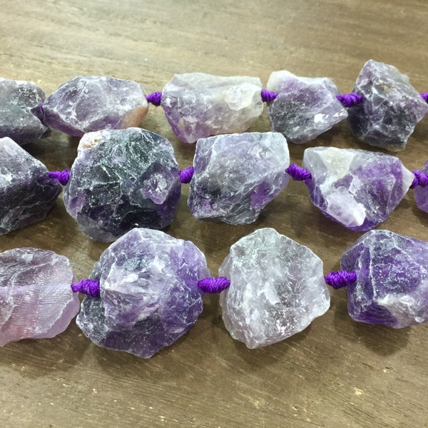 Large Amethyst Nugget beads Raw Rough Hammered Amethyst Quartz Beads Center Drilled Graduated Gemstone jewelry making supplies full strand