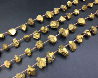 Gold Plated Amethyst Nuggets Graduated Amethyst Points Amethyst Quartz Nugget Beads Top Drilled Amethyst Cluster Beads Focal Gemstone Beads