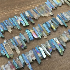 Aura Gray Quartz Points Raw Titanium Quartz Crystal Points Stick Beads Bulk Quartz Rainbow Mystic Crystal Top Drilled 6-10*15-45mm