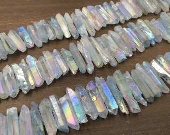 Light Aqua Crystal Points Raw Quartz Points Graduated Aura Quartz Crystal Stick beads Mystic Crystal Top Drilled Gemstone point 5-8*20-45mm